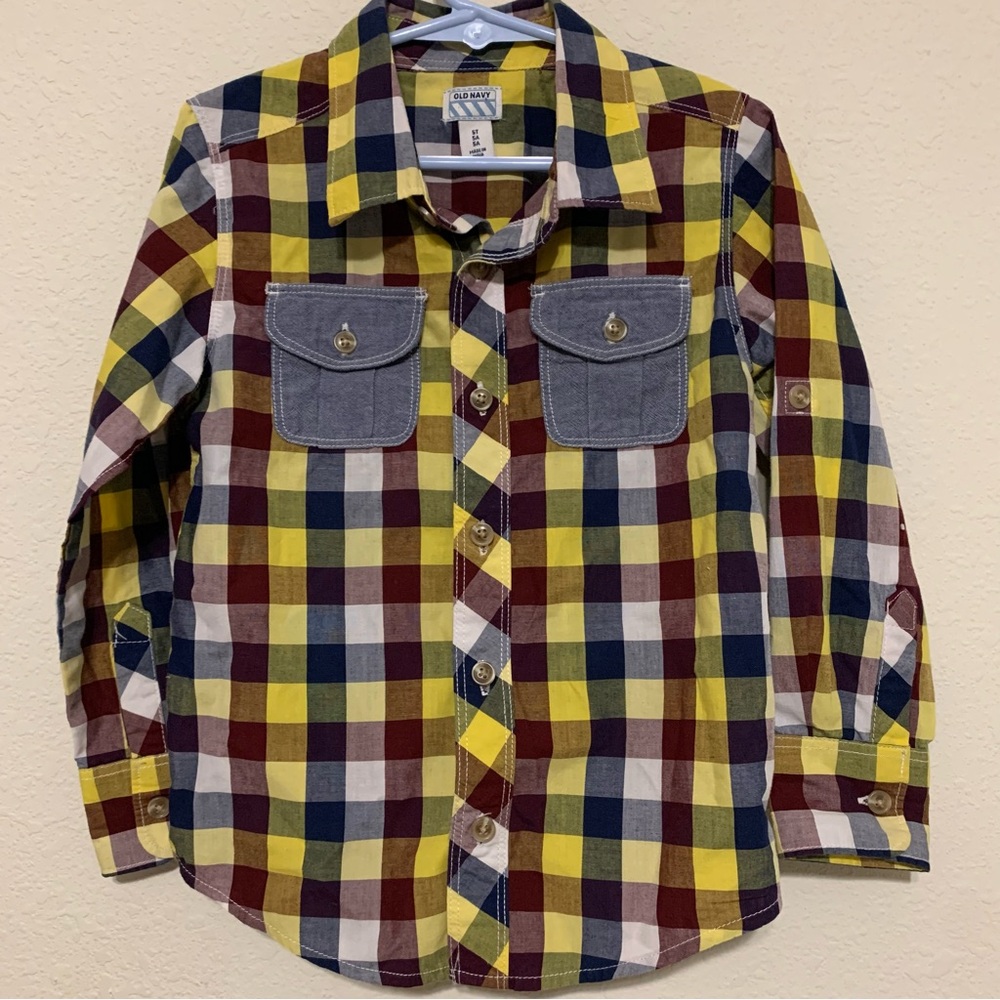 Old Navy Boys Multicolor Plaid Kids Button Down Shirt Pockets Country‎ style 5T
